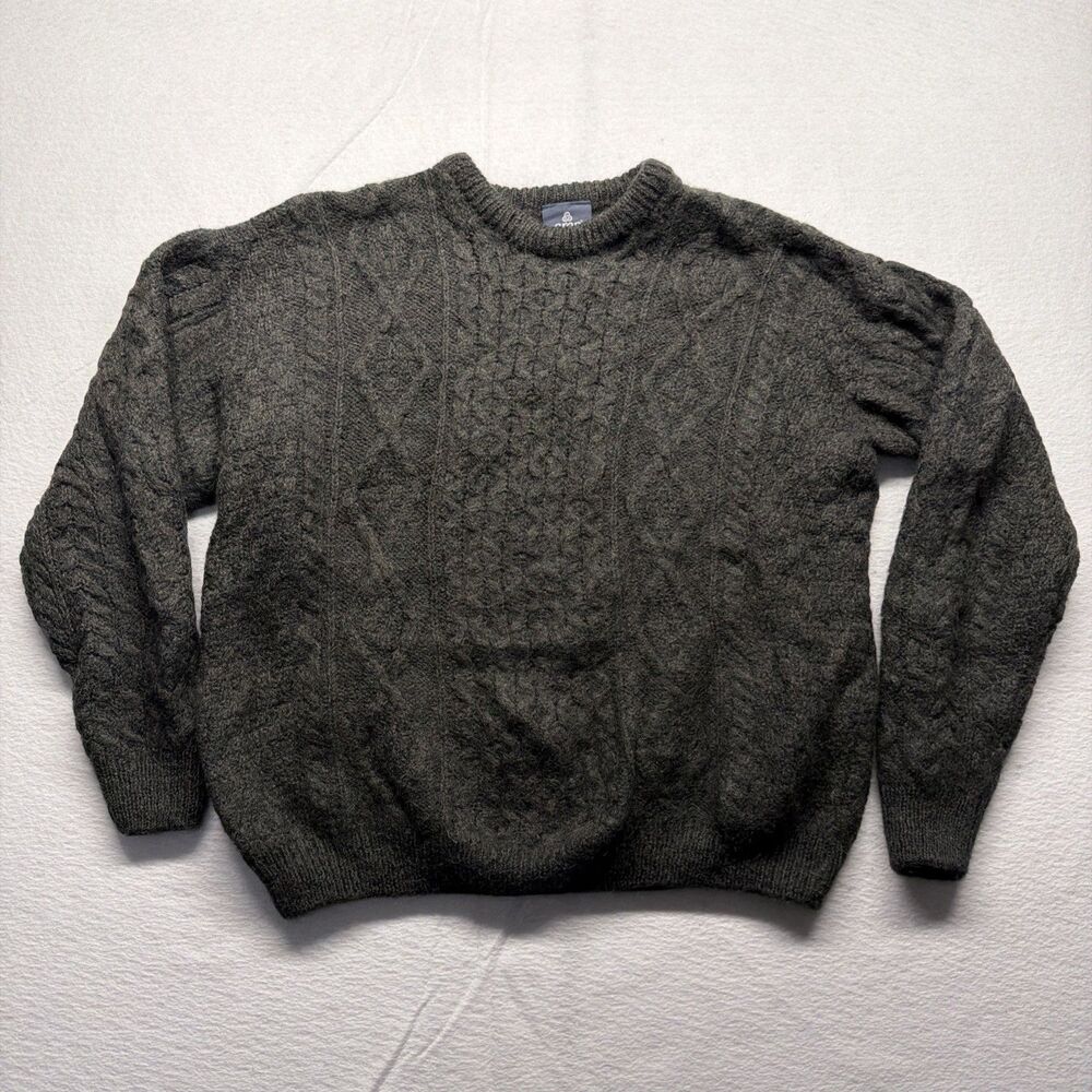 Vintage 90s Aran Woollen Mills Sweater Irish Wool Cable Knit Made Ireland Mens L